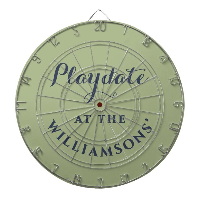 Custom Name Funny Sage Green Navy Playdate Minimal Dartboard (Front)