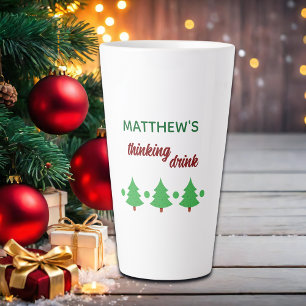 Custom Name Funny Thinking Drink Christmas Trees Latte Mug