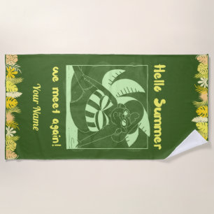 Custom Name Funny Tropical Summer Beach Towel