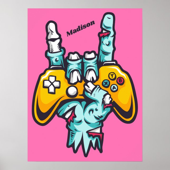 Custom name Gamer Zombie Poster (Front)