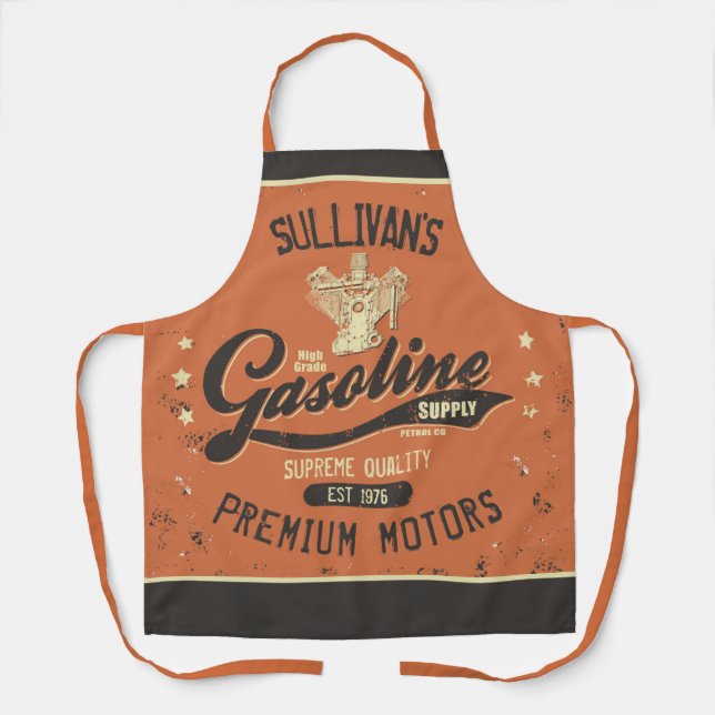 Custom NAME Gasoline Motors Retro Mechanic Garage  Apron (Front)