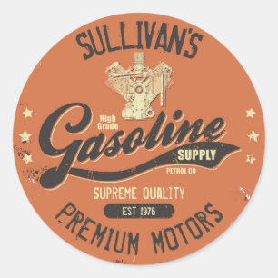 Custom NAME Gasoline Motors Retro Mechanic Garage  Classic Round Sticker
