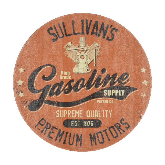 Custom NAME Gasoline Motors Retro Mechanic Garage  Cutting Board (Front)