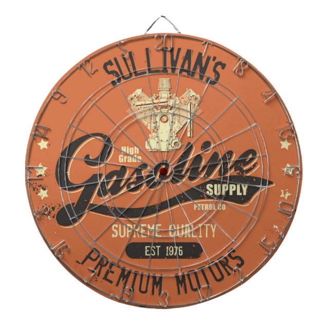 Custom NAME Gasoline Motors Retro Mechanic Garage  Dartboard (Front)