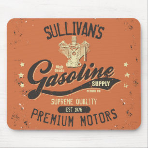 Custom NAME Gasoline Motors Retro Mechanic Garage  Mouse Mat