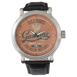 Custom NAME Gasoline Motors Retro Mechanic Garage Watch