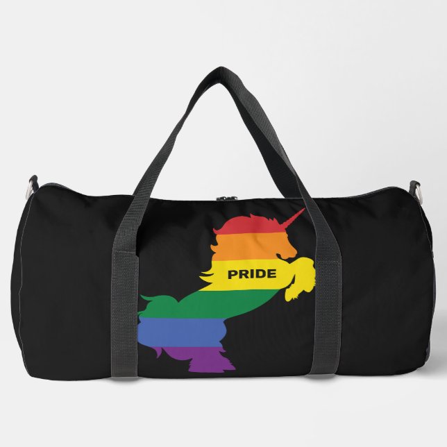 Custom Name Gay Unicorn Duffle Bag (Front)