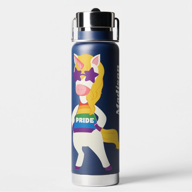 Custom Name Gay Unicorn Water Bottle (Back)