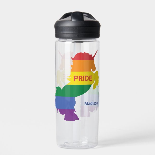 Custom Name Gay Unicorn Water Bottle (Front)