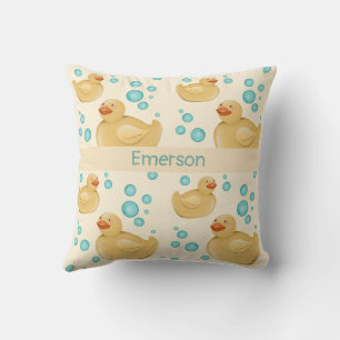 Custom Name Gender Neutral Yellow Duck Pastel Cushion