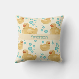 Custom Name Gender Neutral Yellow Duck Pastel Cushion