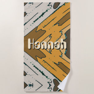 Custom Name Geometric Rustic Brown Gold Beach Towel