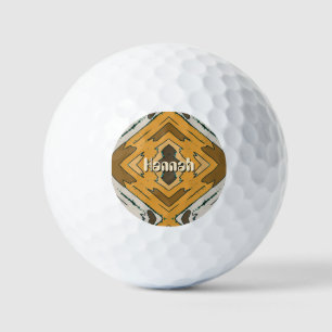 Custom Name Geometric Rustic Brown Gold Golf Balls