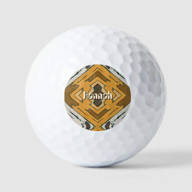 Custom Name Geometric Rustic Brown Gold  Golf Balls (Front)