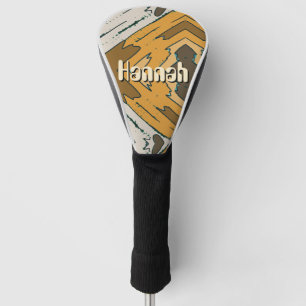 Custom Name Geometric Rustic Brown Gold Golf Head Cover