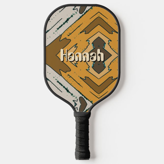 Custom Name Geometric Rustic Brown Gold  Pickleball Paddle (Front)