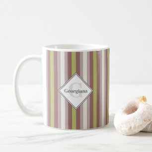 Custom Name Geometric Warm Neutral Candy Stripes Coffee Mug
