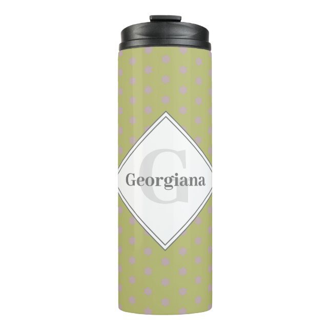 Custom Name Geometric Warm Neutral Polka Dot Stars Thermal Tumbler (Front)
