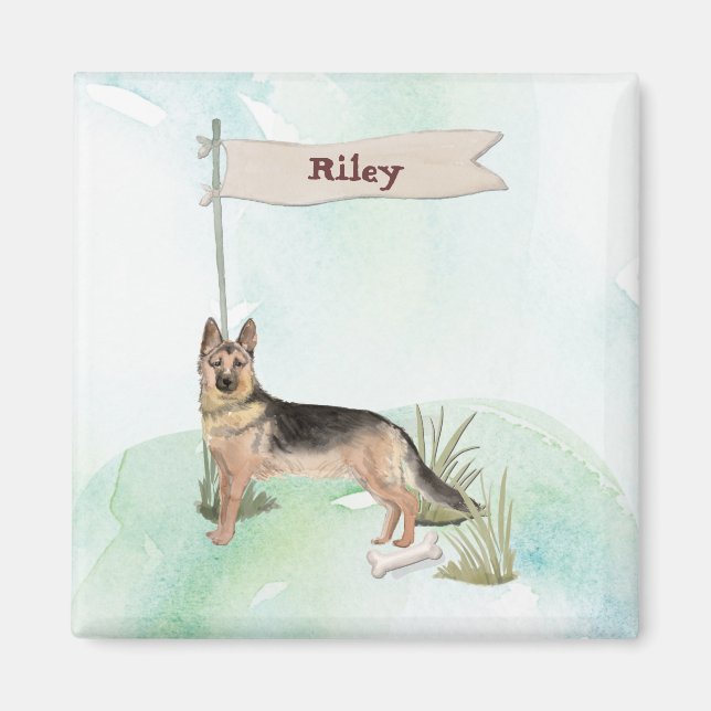 Custom Name German Shepherd Pet Dog Magnet (Front)