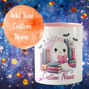 Custom Name Ghost Reader Halloween Two-Tone Coffee Mug