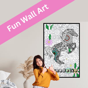 Custom Name Giant Horse Floral Colouring Posters