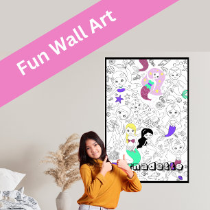 Custom Name Giant Mermaid Kids' Colouring Posters