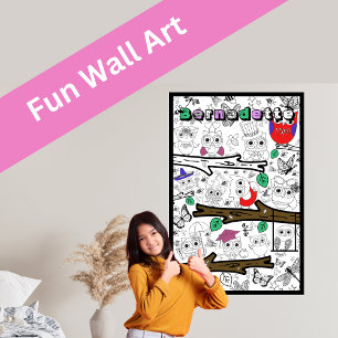 Custom Name Giant Owl Colouring Posters for Kids