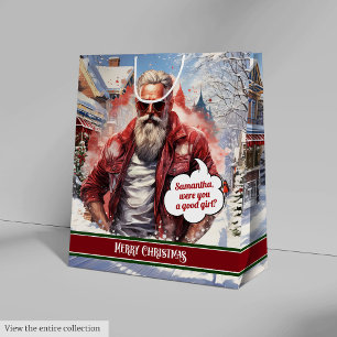 Custom Name Gift Bag Santa Claus Holiday Accent
