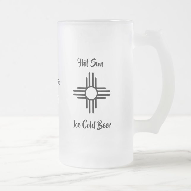 Custom Name Gift New Mexico Zia Sun Frosted Glass Beer Mug (Right)