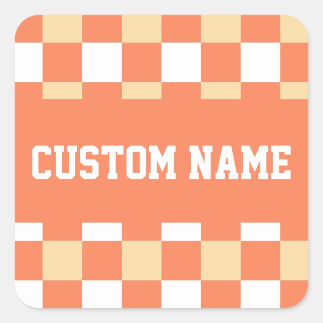 Custom Name Gingham Pattern Square Sticker (Front)