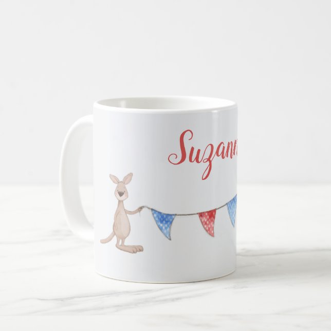 Custom Name Giraffe and Kangaroo Bunting Flags Coffee Mug (Front Left)