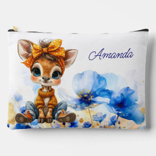 Custom Name Giraffe polka dot bow blue poppies Accessory Pouch