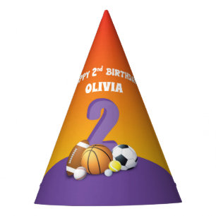 Custom Name Girl 2nd Birthday Sports Balls Party Hat