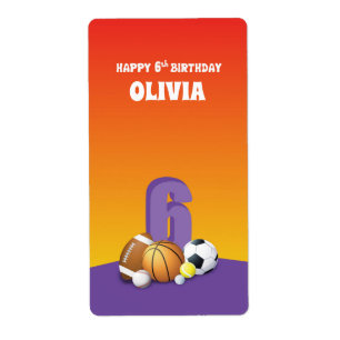 Custom Name Girl 6th Birthday Sports Balls