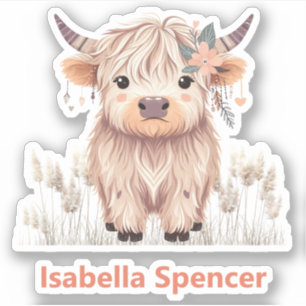 Custom Name Girl Cute Modern Highland Cow