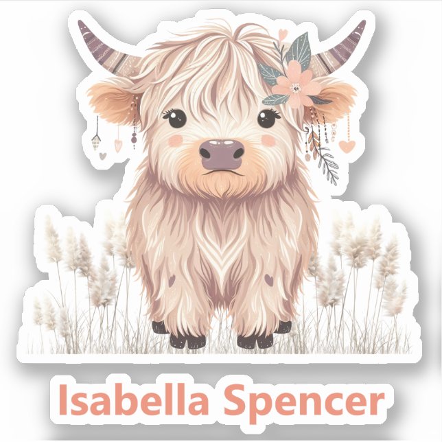Custom Name Girl Cute Modern Highland Cow (Front)