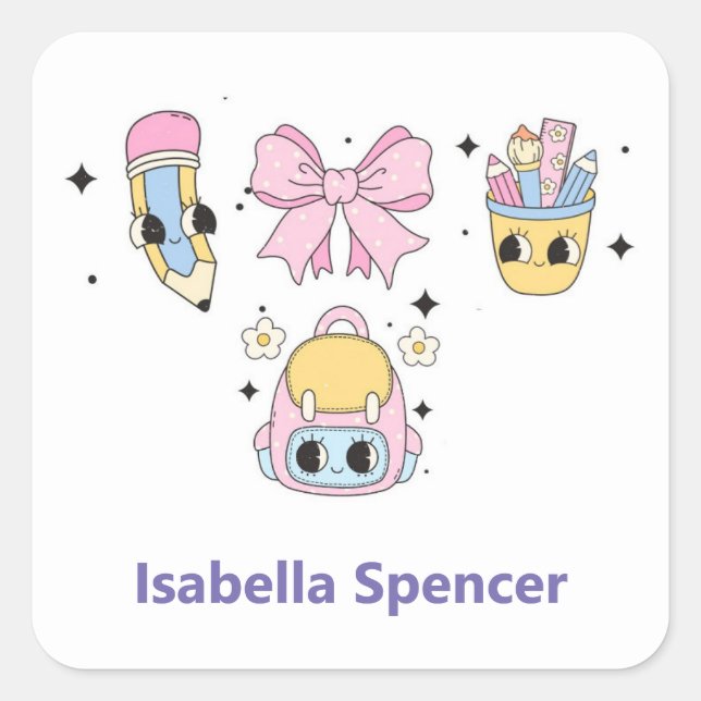 Custom Name Girl Cute  Square Sticker (Front)