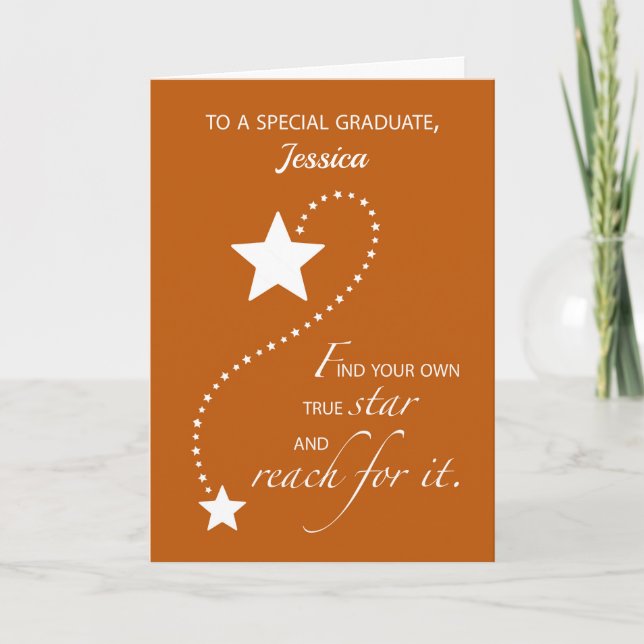 Custom Name Girl Graduation Burnt Orange Star Card (Front)