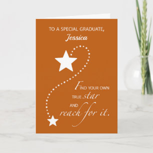 Custom Name Girl Graduation Burnt Orange Star Card