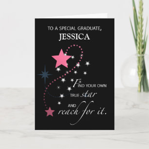 Custom Name Girl Graduation Star Congratulations Card