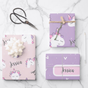 Custom Name Girl Unicorn Wrapping Paper Sheets