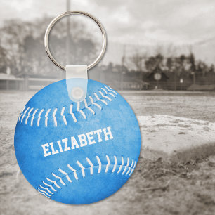 custom name girls blue softball key ring