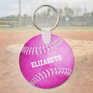 custom name girls pink softball key ring