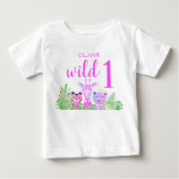 Custom Name Girl's Pink Wild One Jungle Animals 
