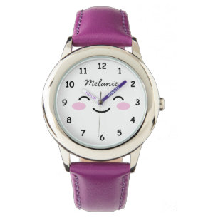 Custom name girl's watch with cute kawaii face