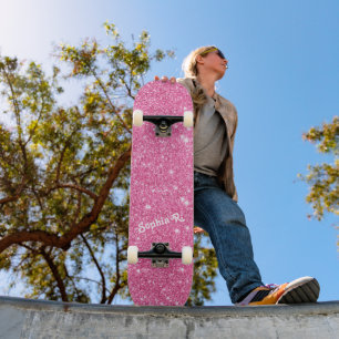 Custom Name Girly Faux Pink Glitter  Skateboard