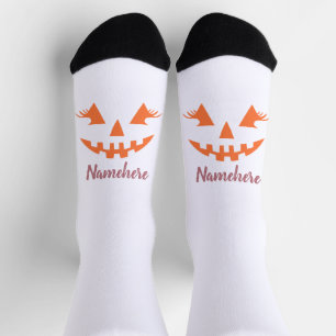 Custom Name Girly Jack O Lantern Pumpkin Halloween Socks
