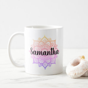 Custom Name Girly Pastel Mandala Mug