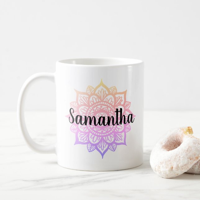 Custom Name Girly Pastel Mandala Mug (With Donut)