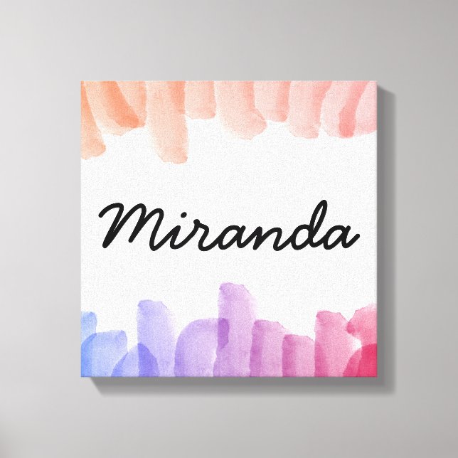 Custom Name Girly Pastel Watercolor Painting Canvas Print (Front)